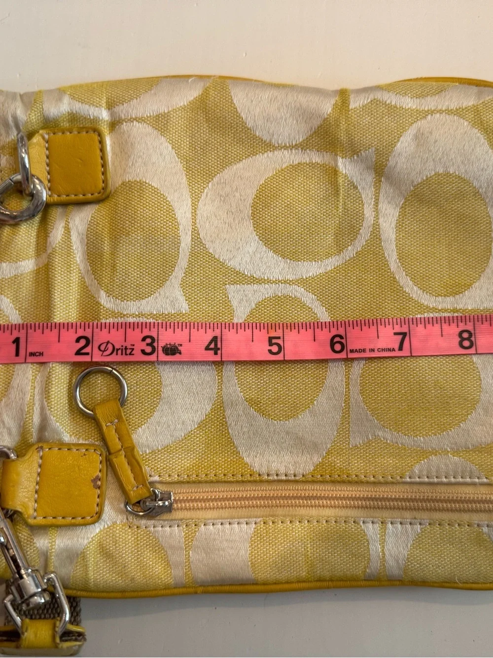 Coach Yellow Signature-Pattern Crossbody Bag with Canvas Strap